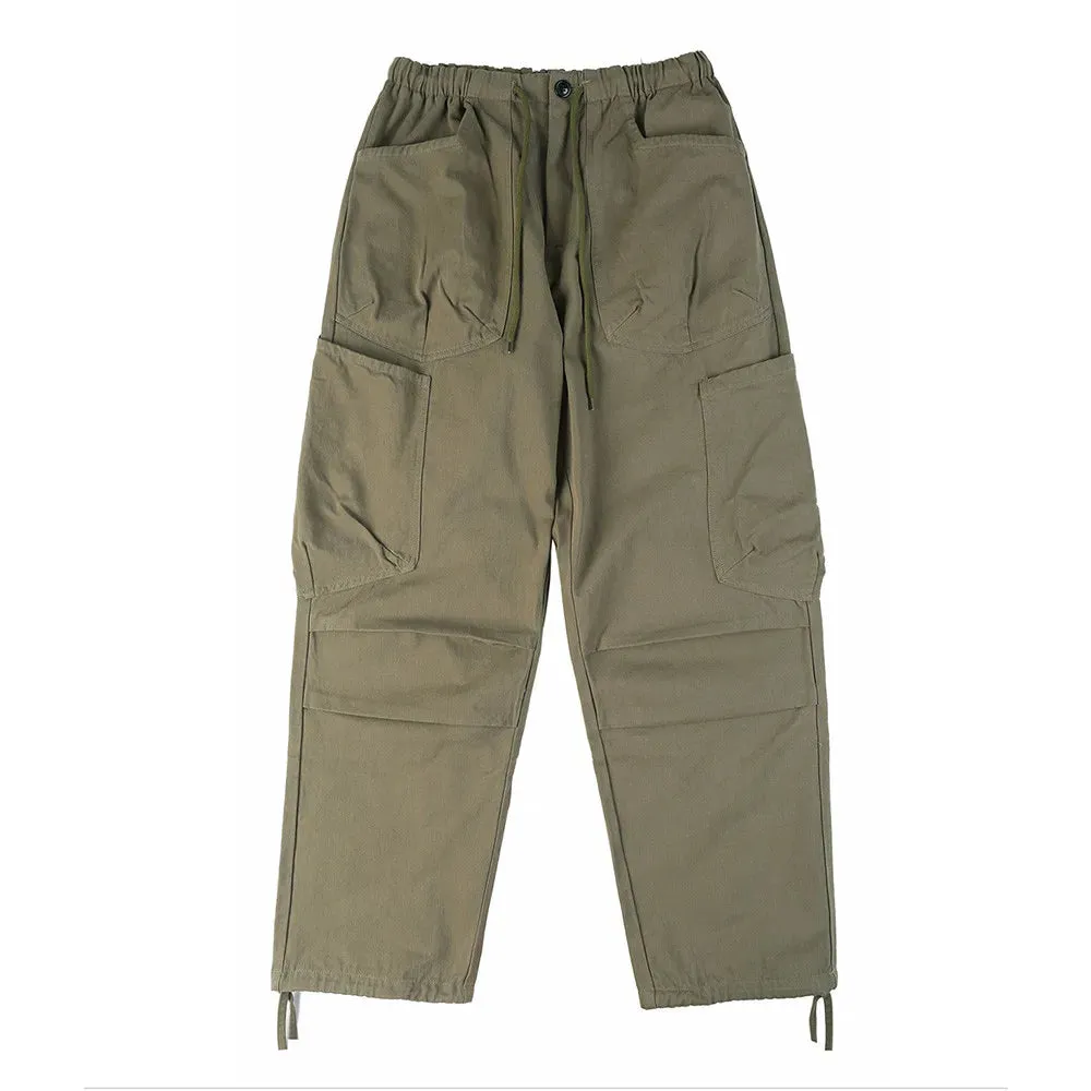 Solid Color Safari Style Cargo Pants with Elastic Waist