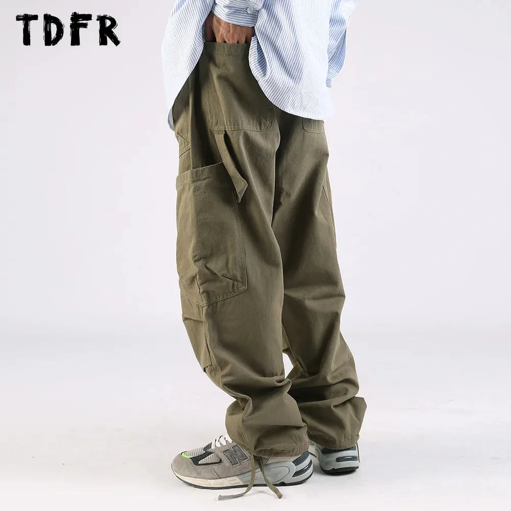 Solid Color Safari Style Cargo Pants with Elastic Waist