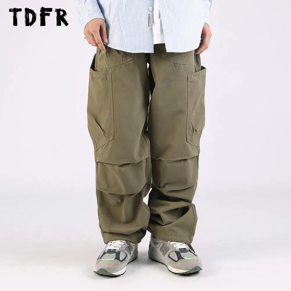 Solid Color Safari Style Cargo Pants with Elastic Waist