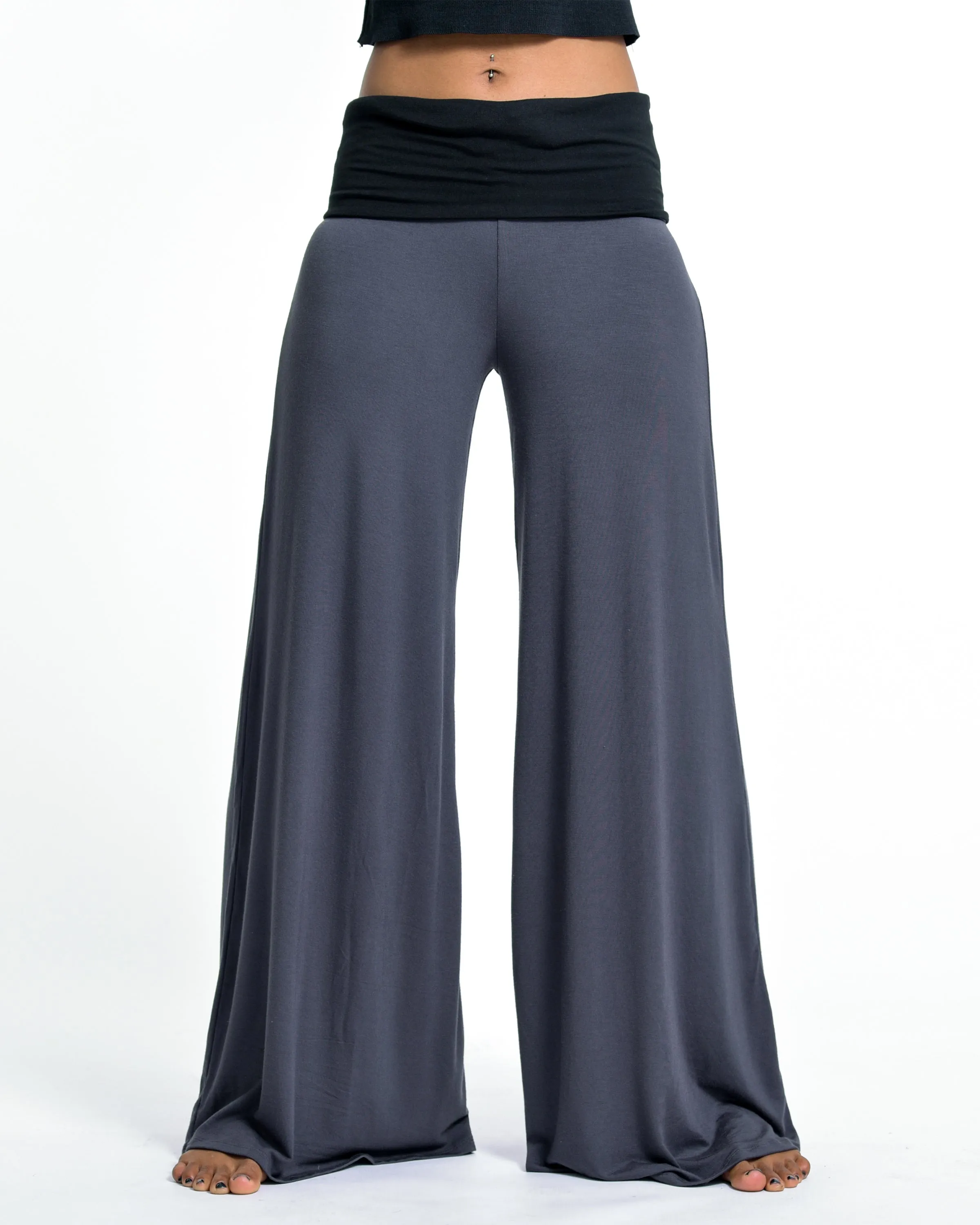 Solid Color Spandex Wide Leg Palazzo Pants in Gray