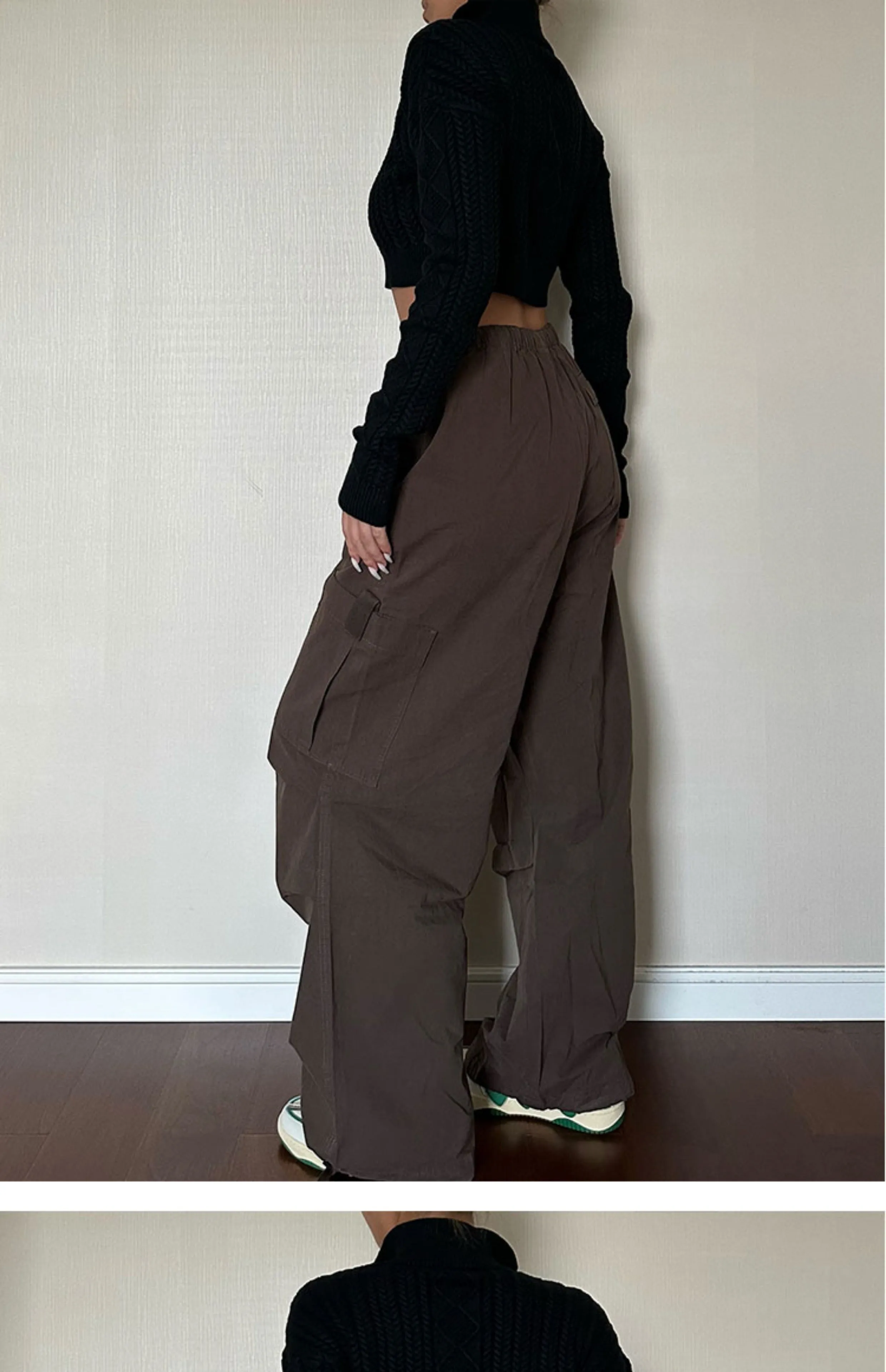 Straight Tube Loose Pocket Cargo Pants For Women