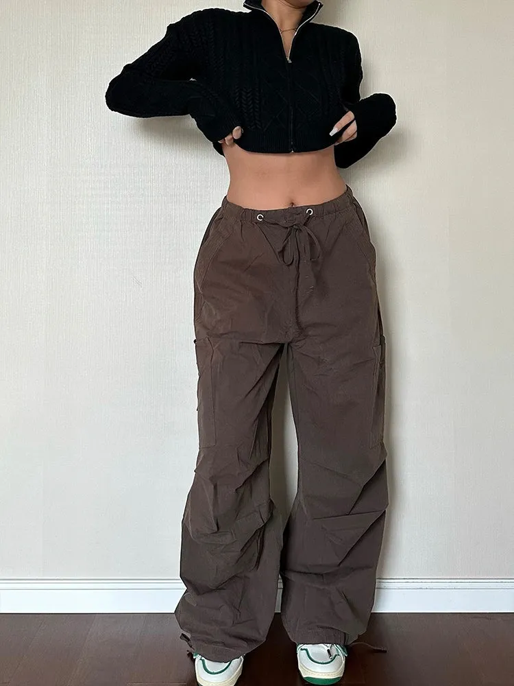 Straight Tube Loose Pocket Cargo Pants For Women