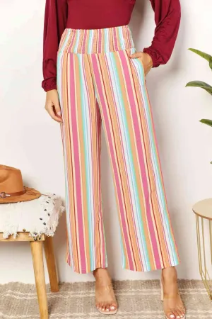 Striped Smocked Waist Pants with Pockets