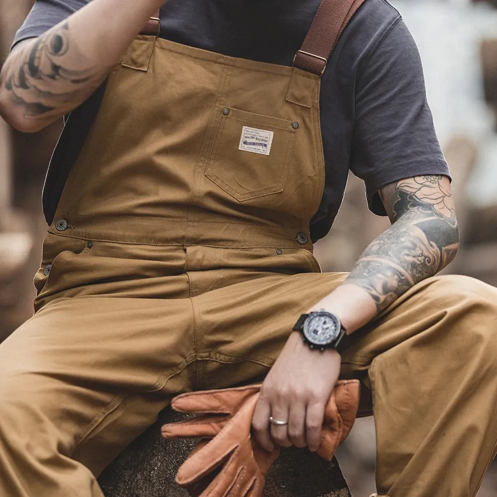 Vintage Khaki Strap Pants with Pocket - Men's Fashion