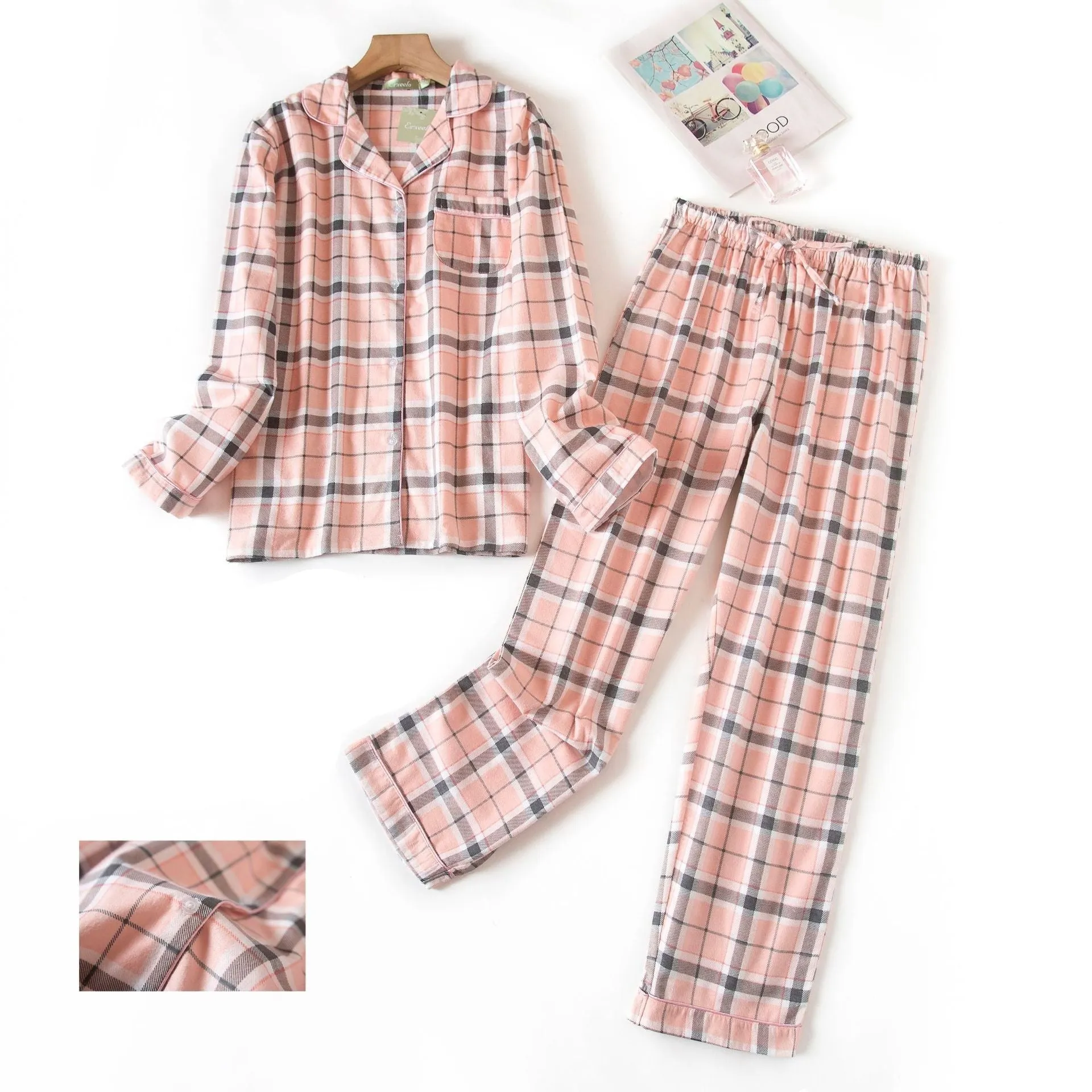 Women's Cosy Plaid Pyjamas 2 Pcs Set