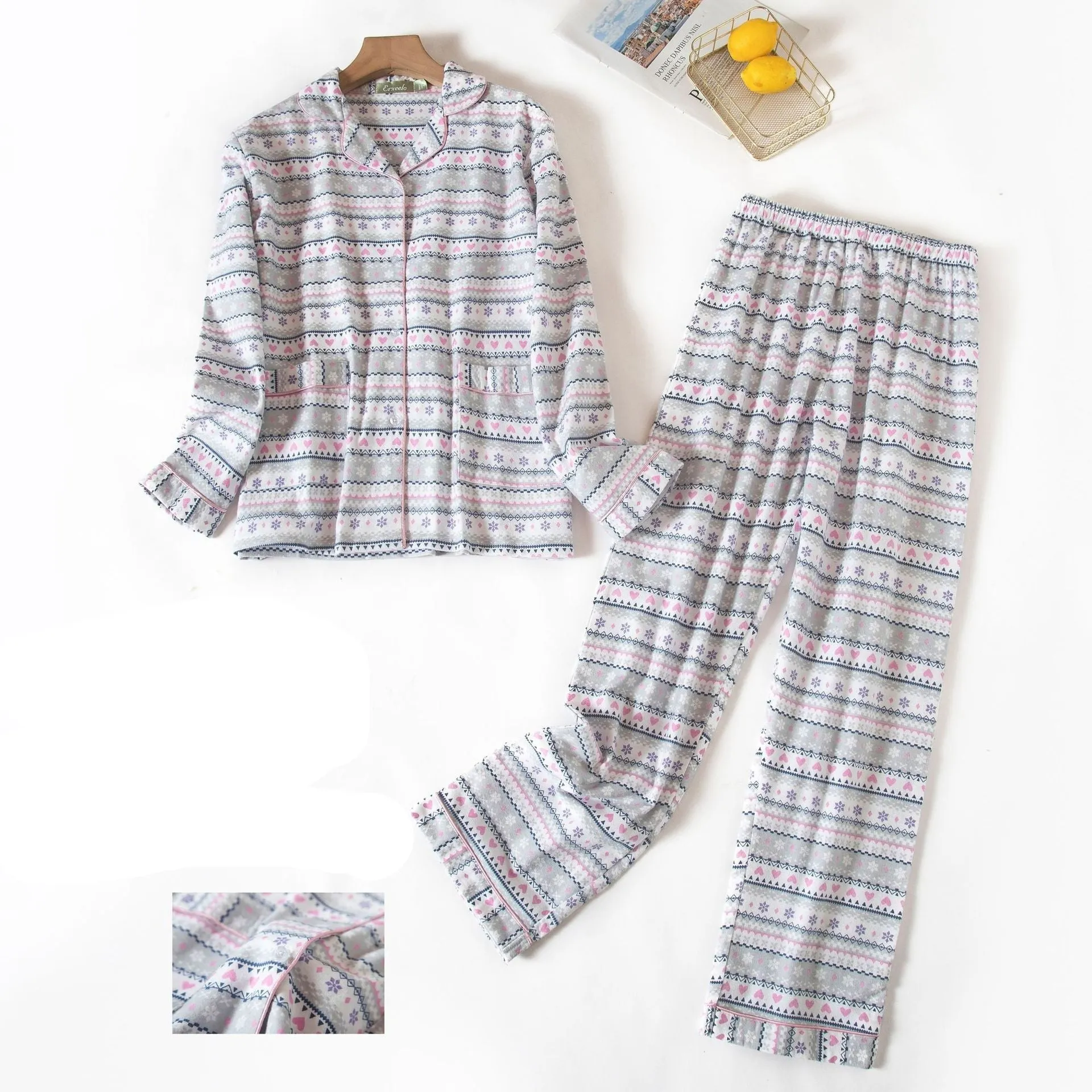 Women's Cosy Plaid Pyjamas 2 Pcs Set