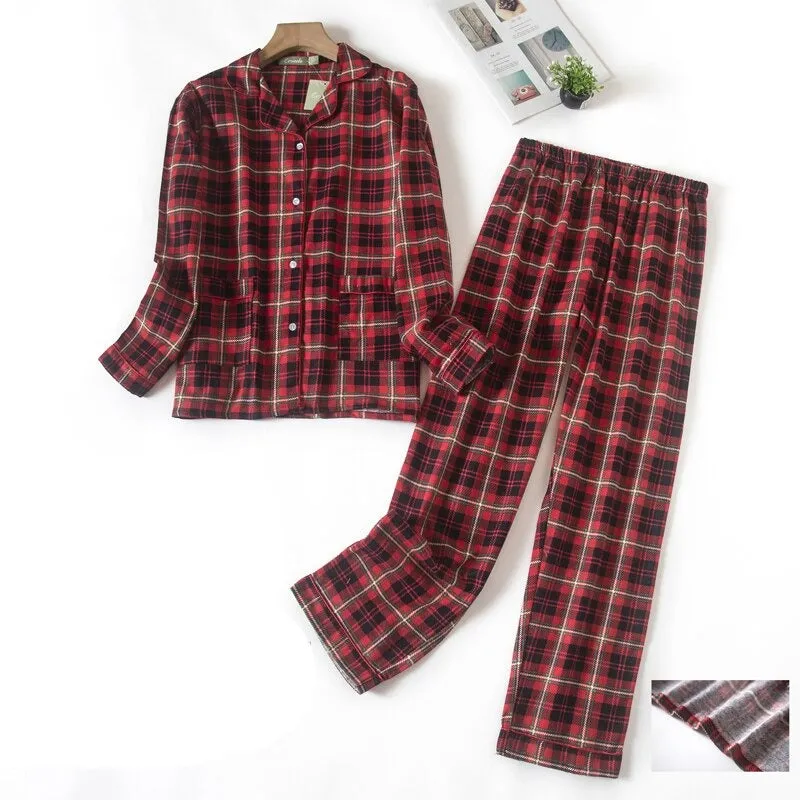 Women's Cosy Plaid Pyjamas 2 Pcs Set