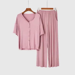 Women's Short-sleeved Top and Pants Pajamas, Loungewear Set